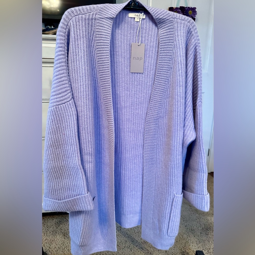 Cashmere lavender open cardigan - XL - NWT